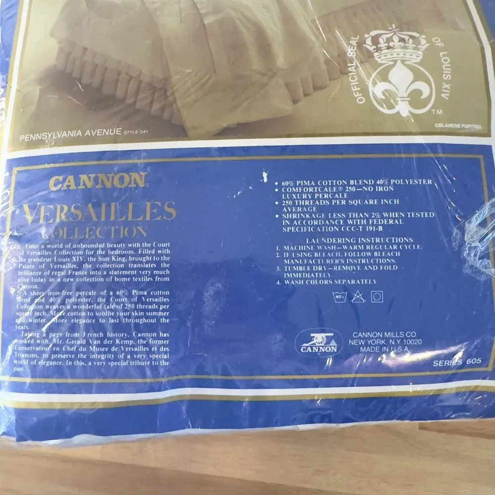 Court Of Versailles Cannon Royal‎ KING Ivory Embroidered Bed Skirt NOS
